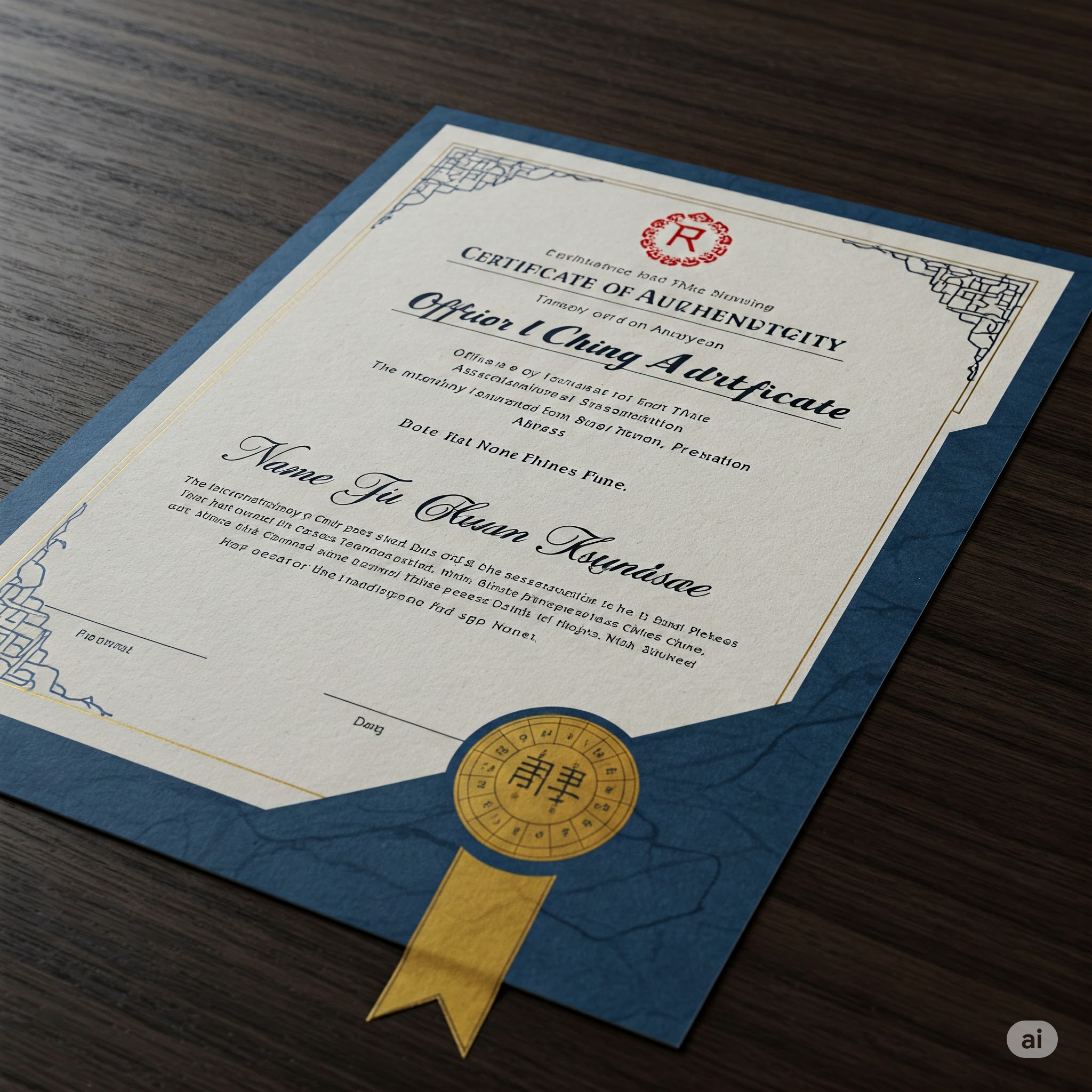 Sample of Official Senior I Ching Advisor (SIAC) Certificate